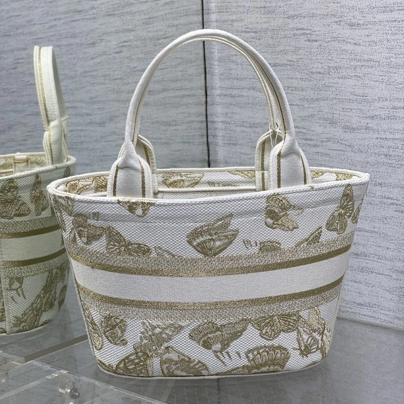 Affordable 7891 Christian Dior Hat Basket Bag In Butterfly Zodiac Motif Canvas White Gold - Image 3