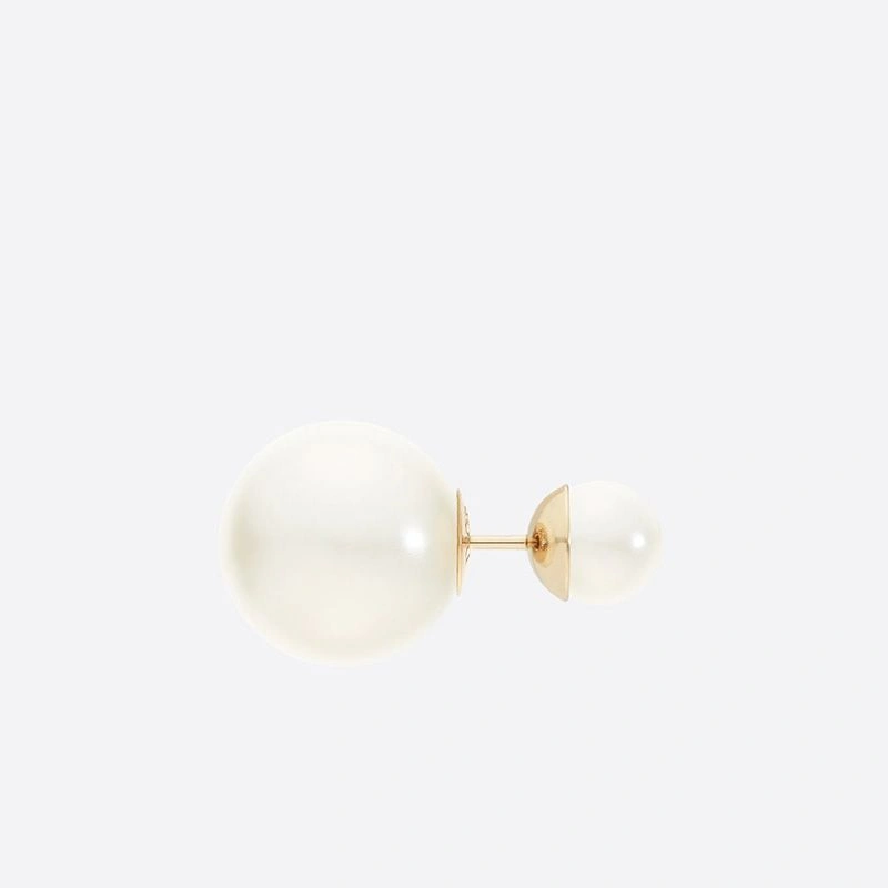 AllSeason 6271 Dior Tribales Earrings Metal and White Resin Pearls Gold - Image 3