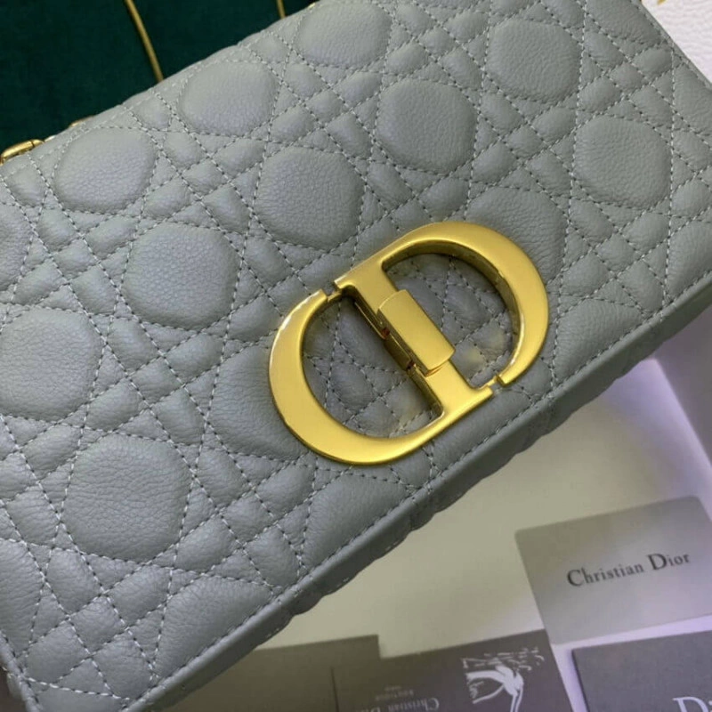 Embossed Christian Dior Medium Caro Bag Gray Supple Cannage Calfskin - Image 6