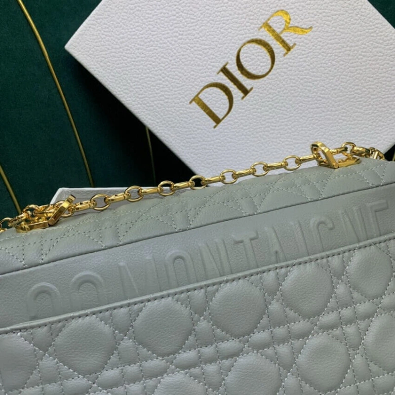 Embossed Christian Dior Medium Caro Bag Gray Supple Cannage Calfskin - Image 8