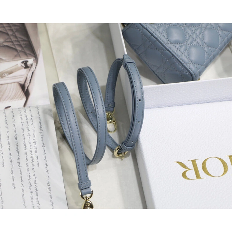 1 interio Christian Dior Micro Lady Dior Bag Cloud Blue Cannage Lambskin - Image 8