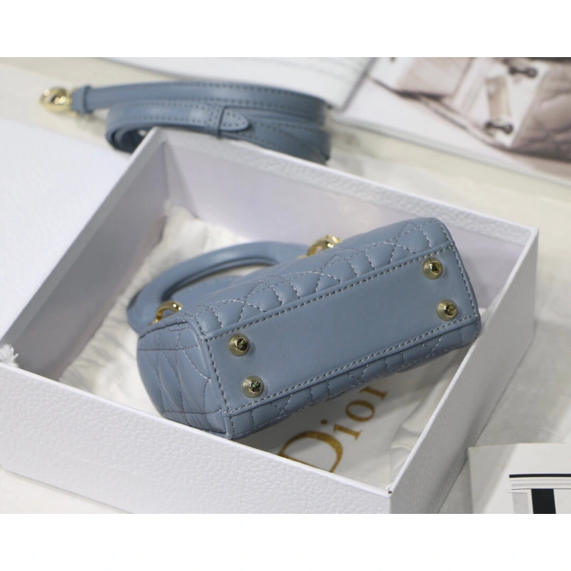 1 interio Christian Dior Micro Lady Dior Bag Cloud Blue Cannage Lambskin - Image 11
