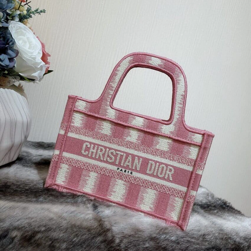 A Maria Gr Christian Dior Mini Book Tote Pink D-Stripes Embroidery - Image 3
