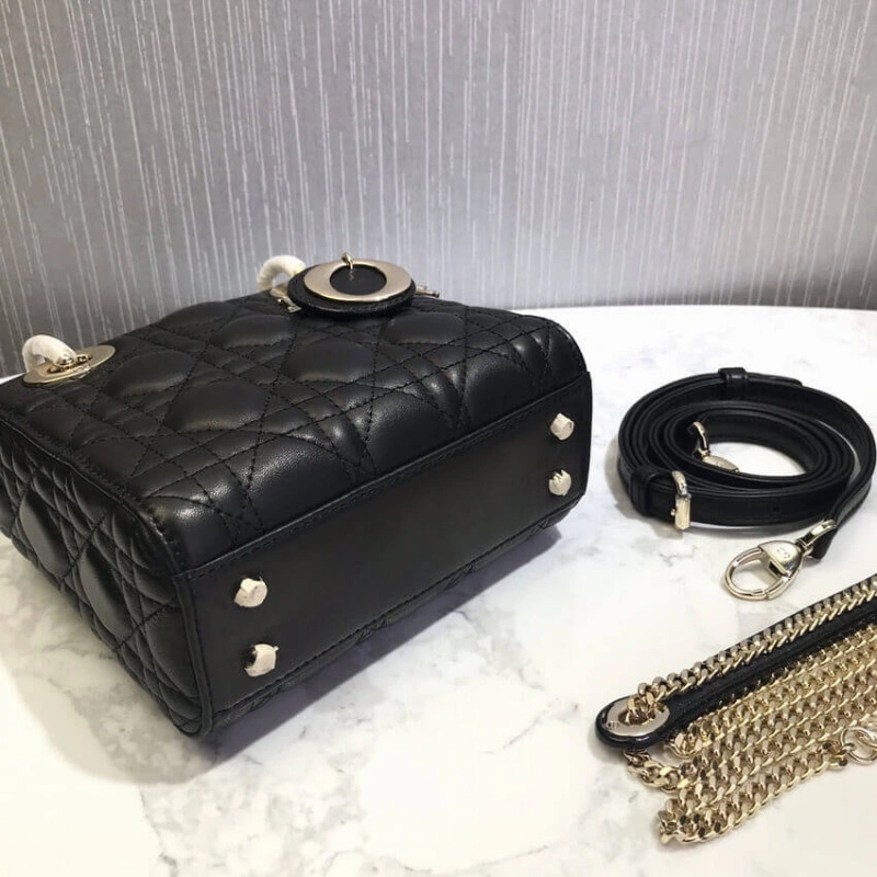 Removable Christian Dior Mini Lady Dior Bag Black Cannage Lambskin - Image 7