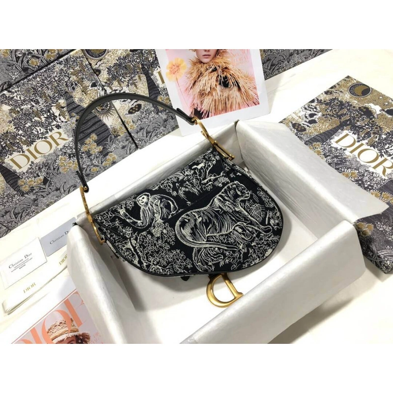 Maria Graz Christian Dior Saddle Bag Blue Toile de Jouy Reverse Jacquard - Image 3