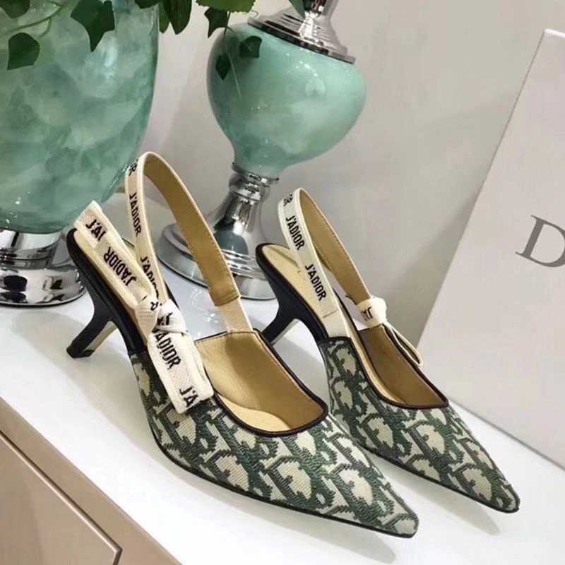 DailyWear 3379 J'Adior Slingback Pumps Women Oblique Motif Canvas Green - Image 3