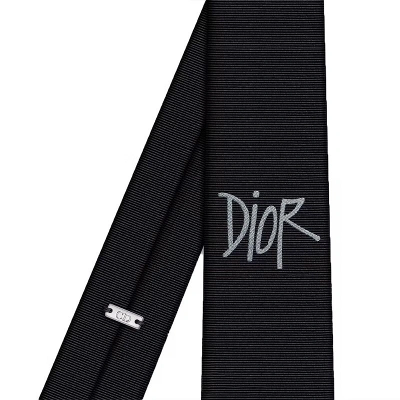 DailyWear 7727 Dior Tie Shawn Logo Motif Silk Black - Image 3