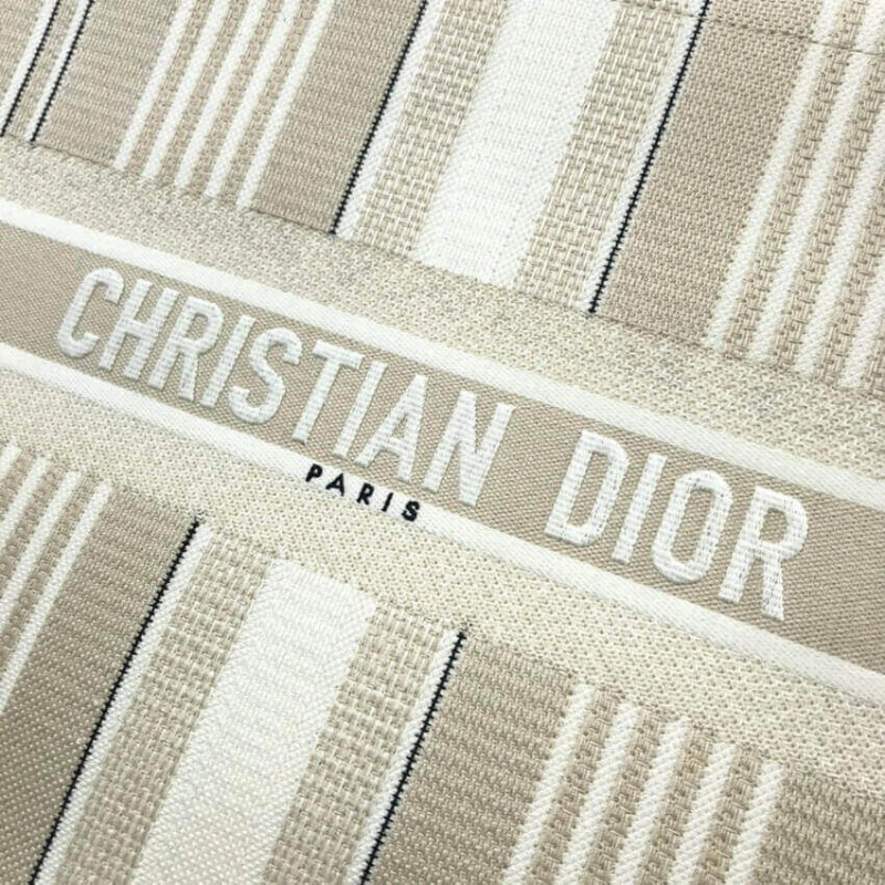 'Christia Dior Book Tote Beige Stripes Embroidery - Image 4
