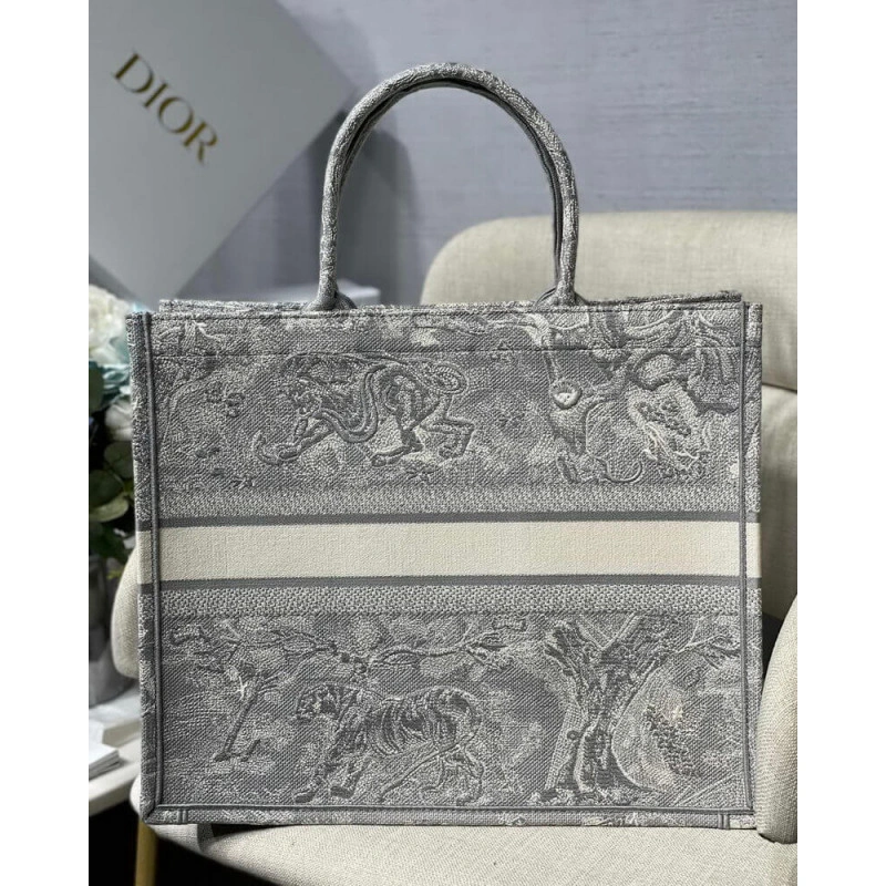 41.5 x 35 Dior Book Tote Gray Toile de Jouy Reverse Embroidery - Image 7