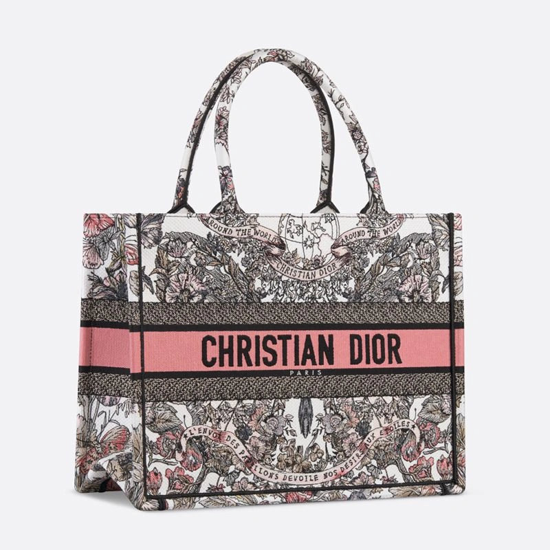 Dior Book Tote In Butterfly Around The World Motif Canvas White Pink AllSeason 8844 - Image 3