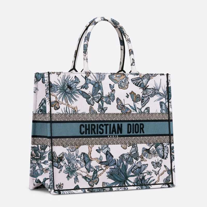 Dior Book Tote In Toile de Jouy Mexico Motif Canvas White Blue Fashionable 5367 - Image 3