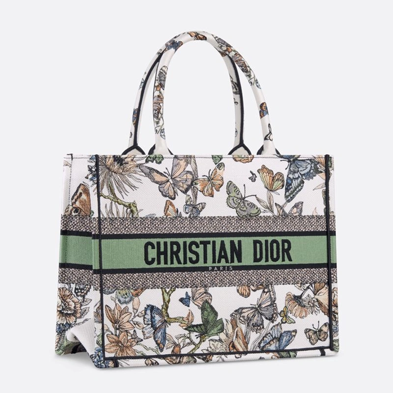 Dior Book Tote In Toile de Jouy Mexico Motif Canvas White Green GoodFit 5473 - Image 3