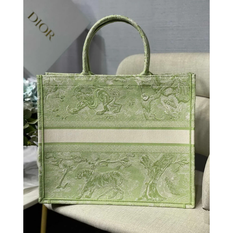 41.5 x 35 Dior Book Tote Lime Toile de Jouy Reverse Embroidery - Image 6