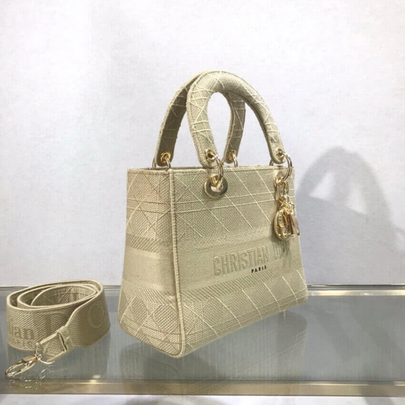 Interior Dior Medium Lady D-Lite Bag Beige Cannage Embroidered - Image 7