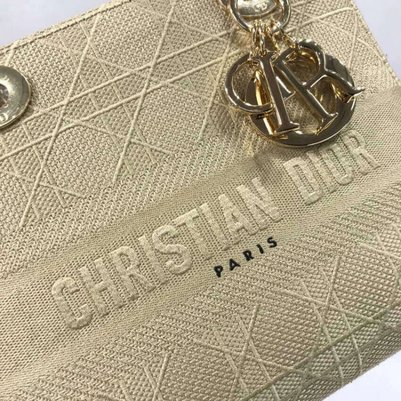 Interior Dior Medium Lady D-Lite Bag Beige Cannage Embroidered - Image 9