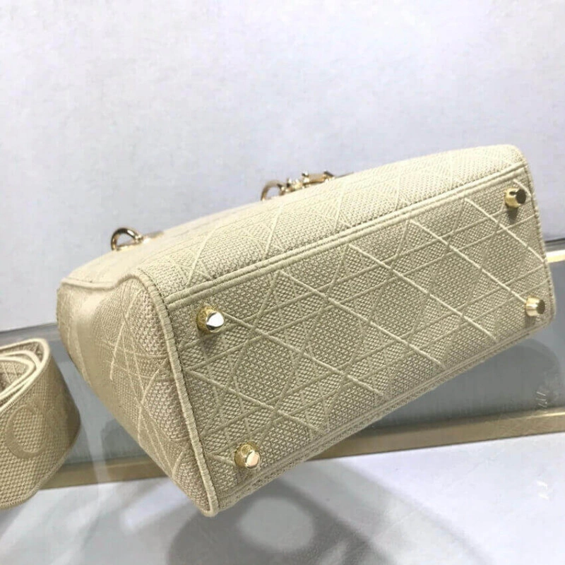 Interior Dior Medium Lady D-Lite Bag Beige Cannage Embroidered - Image 11