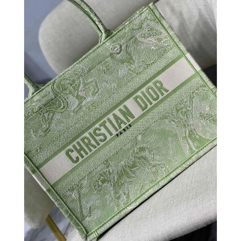 Introduced Dior Small Book Tote Lime Toile de Jouy Reverse Embroidery - Image 4