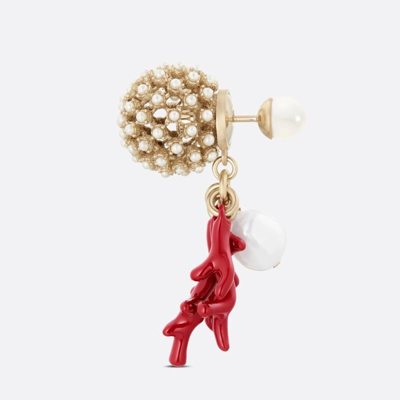 GoAnywhere 6669 Dior Tribales Earrings Metal, Pearls, Freshwater Pearl and Lacquer Coral Gold Red - Image 3