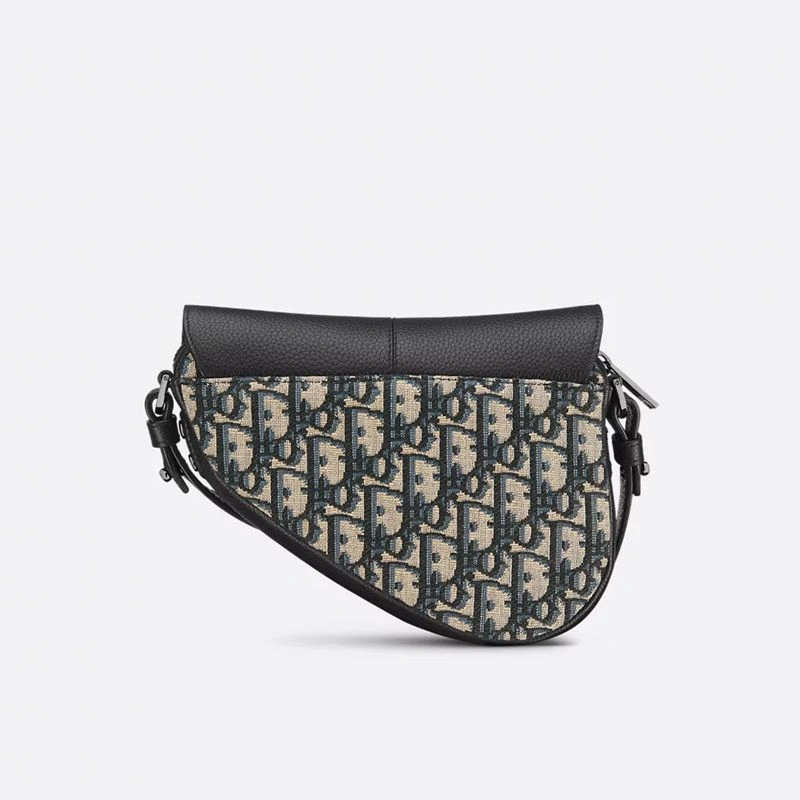 HighQuality 4495 Mini Dior Saddle Bag In Grained Calfskin and Oblique Motif Canvas Black Blue - Image 3