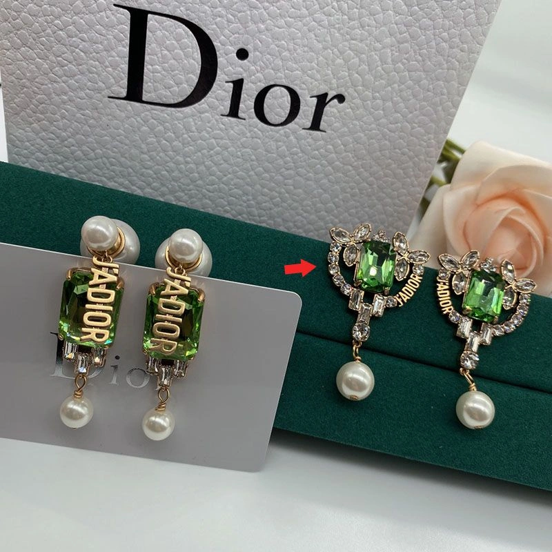 J'Adior Earrings Antique Metal, Silver and Green Crystals with White Resin Pearls Gold Affordable 8511 - Image 3