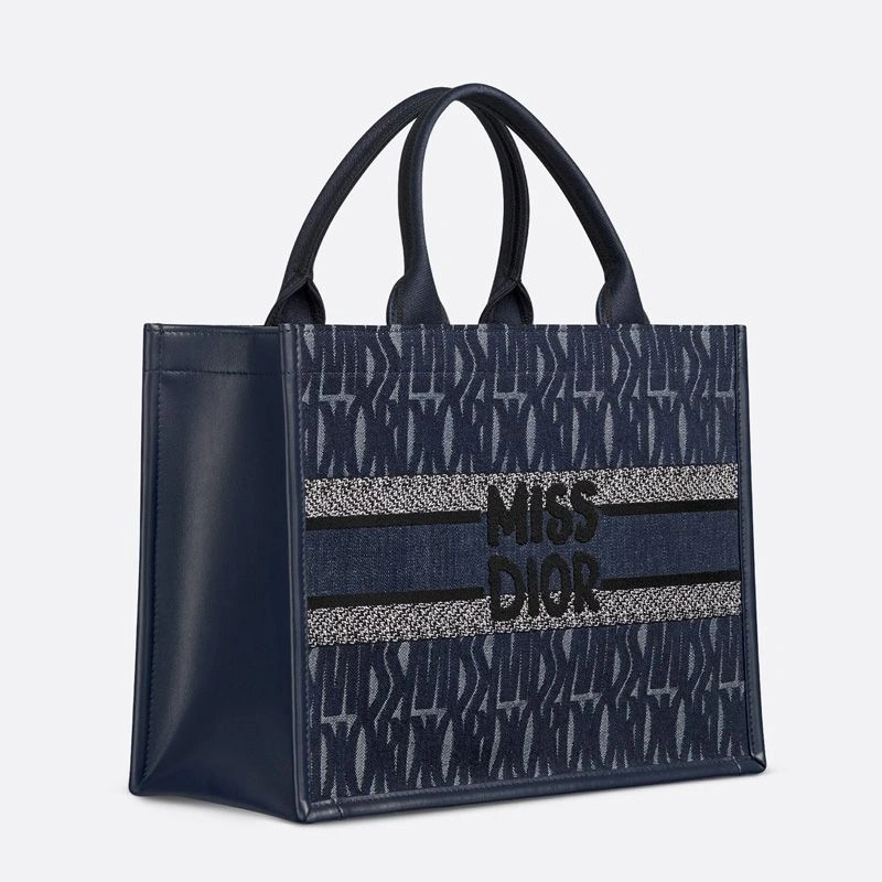 NewStyle 5297 Dior Book Tote with Strap In Miss Dior Allover Motif Denim and Calfskin Blue - Image 3