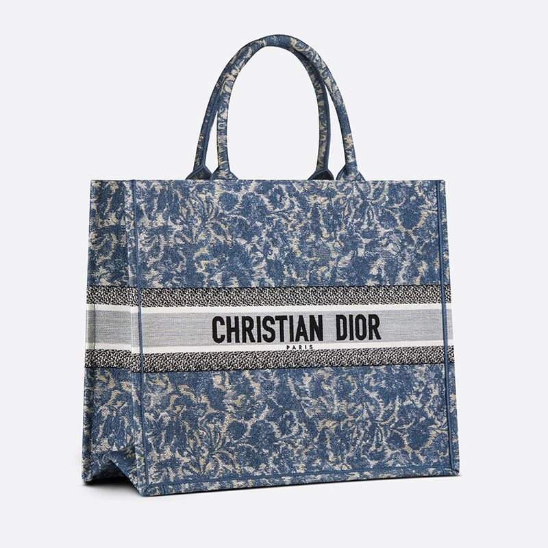 NewStyle 8501 Dior Book Tote Brocart Motif Canvas Blue - Image 3