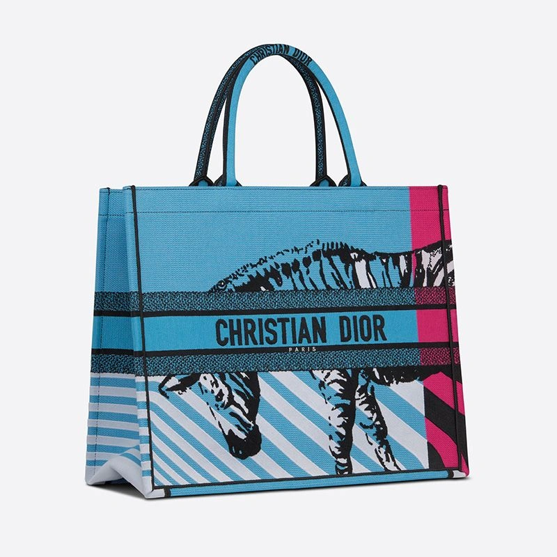 UrbanStyle 6077 Dior Book Tote D-Jungle Pop Motif Canvas Blue Rose - Image 3