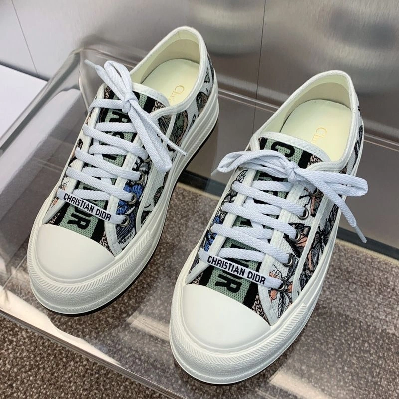 UrbanStyle 9666 Walk'n'Dior Platform Sneakers Unisex Toile de Jouy Mexico Motif Canvas White Green - Image 3