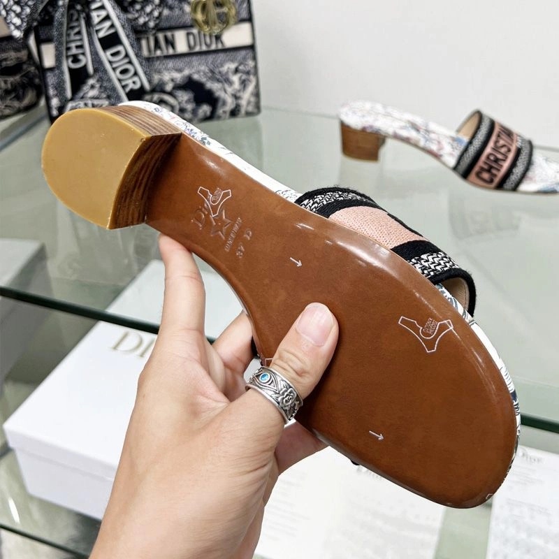 Christian Dior Dway Slides Women Jardin d'Hiver Motif Canvas White - Image 4