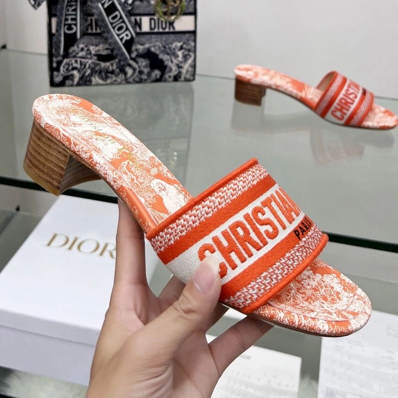 Christian Dior Dway Slides Women Toile De Jouy Motif Canvas Orange - Image 4