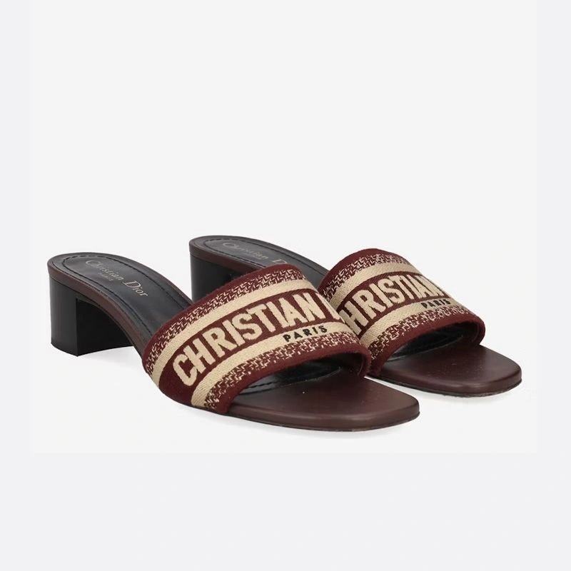 Christian Dior Dway Slides Women Canvas Burgundy - Image 4
