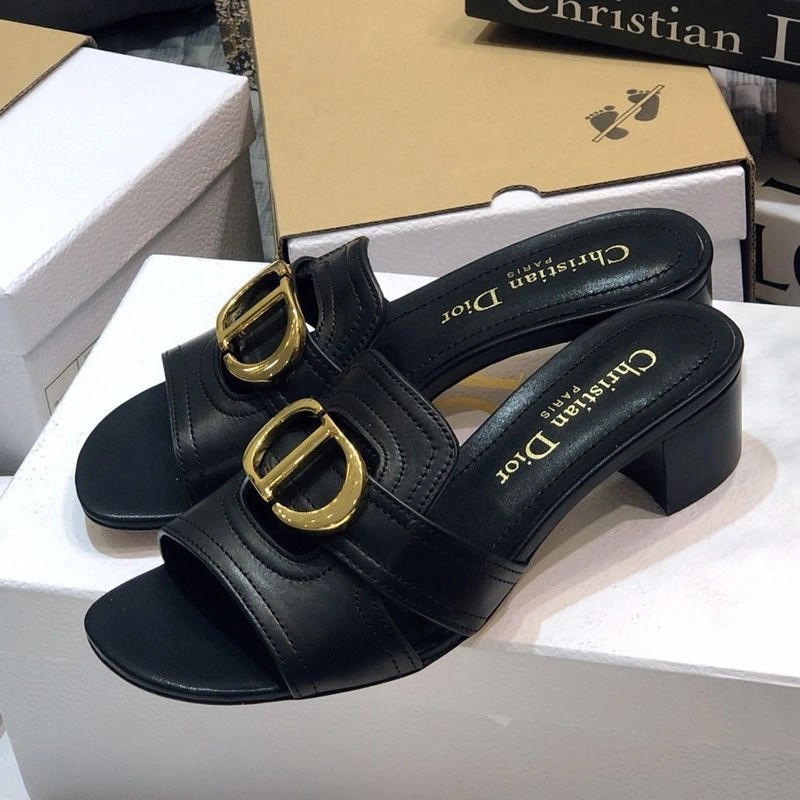Dior 30 Montaigne Slides Women Calfskin Black Gold - Image 4