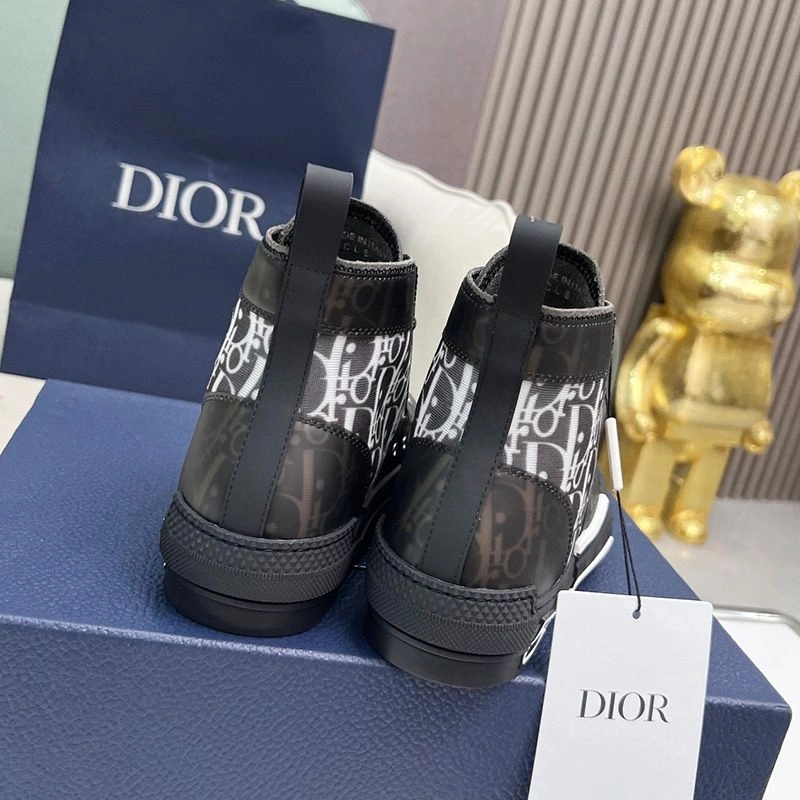 Dior B23 High-Top Sneakers Unisex Oblique Motif Canvas with Calfskin Black - Image 3