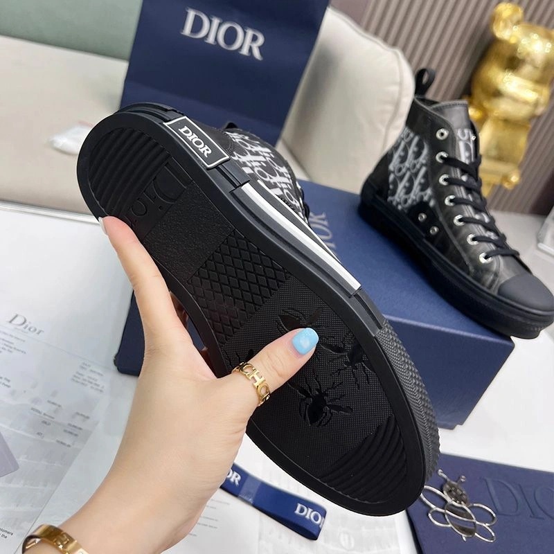 Dior B23 High-Top Sneakers Unisex Oblique Motif Canvas with Calfskin Black - Image 4