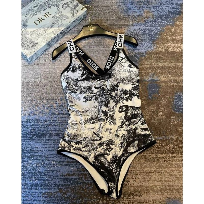 Dior Crisscross Swimsuit Women Toile De Jouy Motif Lycra White - Image 3
