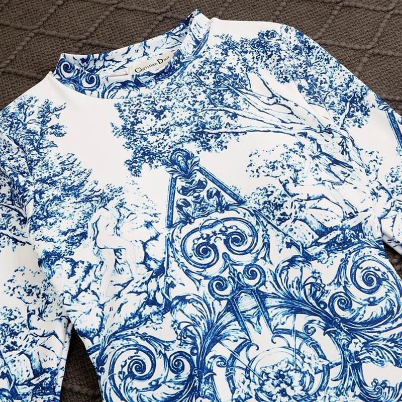 Dior Bodysuit Women Around The World Motif Lycra Blue - Image 3