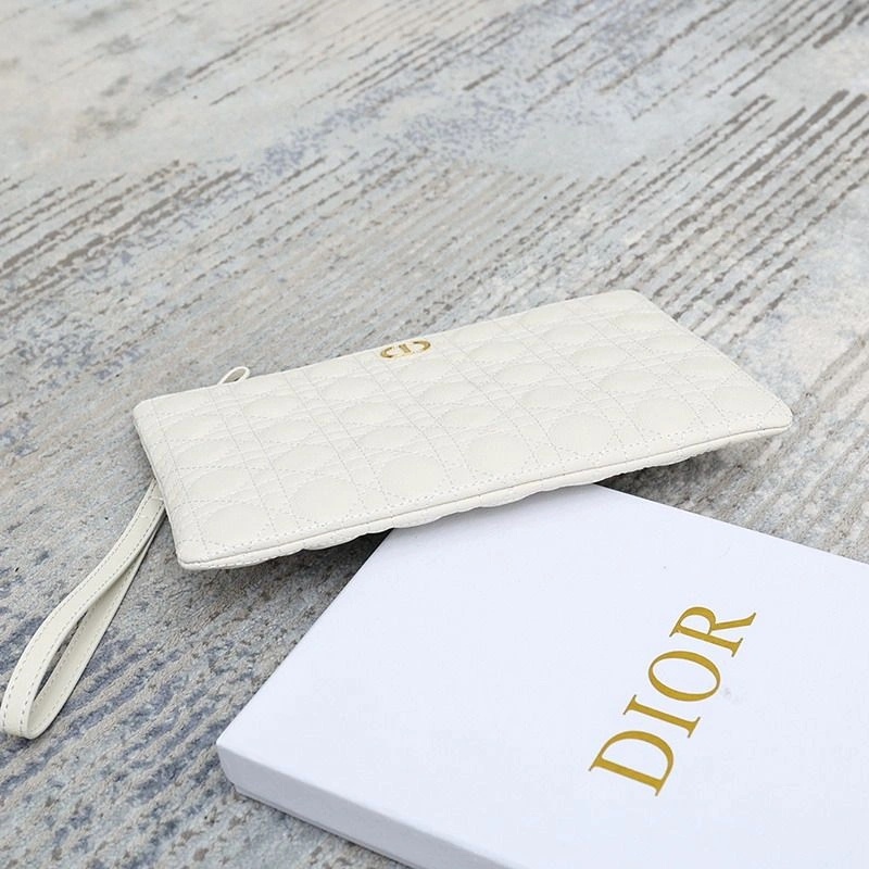 Large Dior Caro Daily Pouch Cannage Calfskin White - Image 3