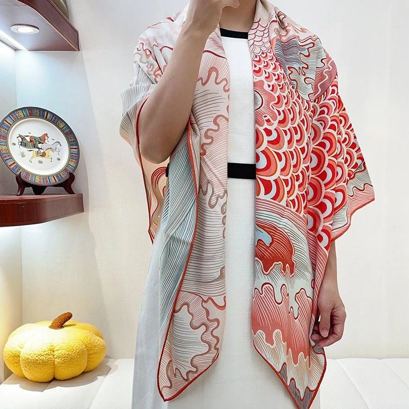 Hermes Cheval Sirene Double Face Shawl 140 In Sky Blue - Image 4