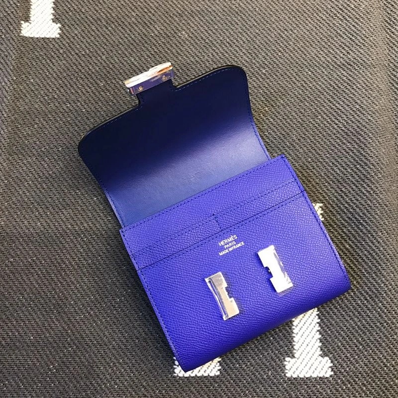 Hermes Constance Compact Wallet Epsom Leather Palladium Hardware In Blue - Image 3