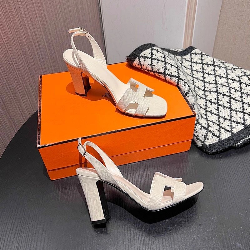 Hermes Eternite 95 Slingback Sandals Women Grained Calfskin In Beige - Image 3