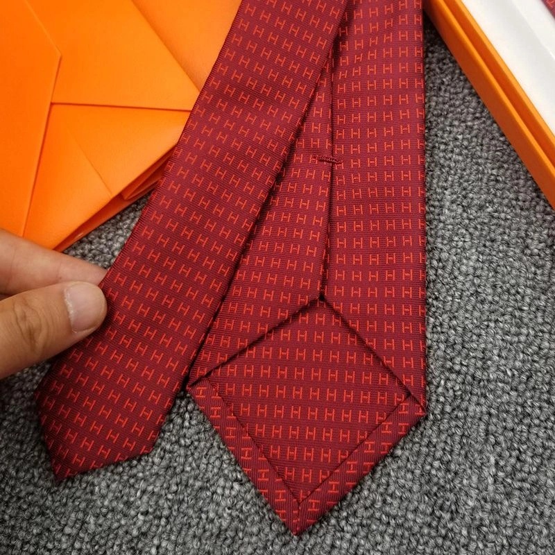 Hermes Faconnee H Bicolore Tie In Red - Image 6