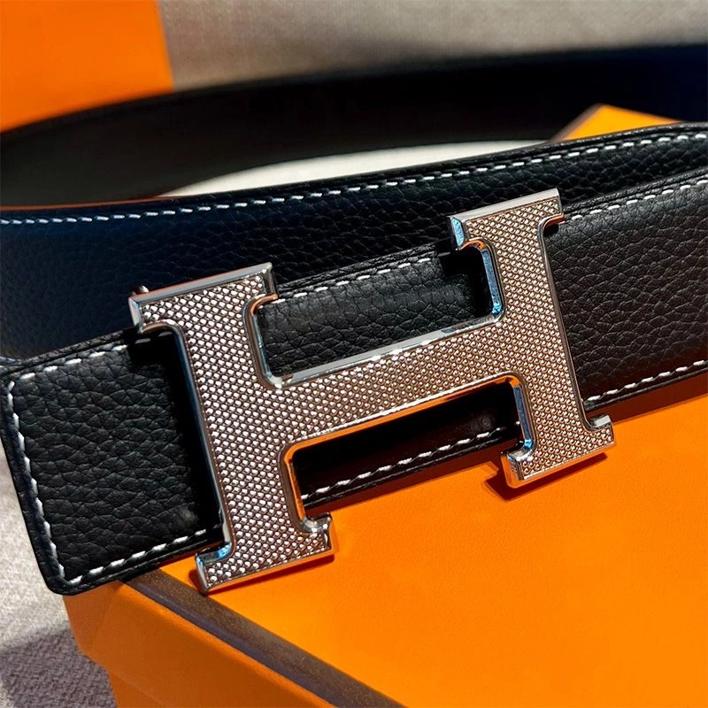 Hermes Guilloched H Reversible Belt Leather In Black Silver - Image 3