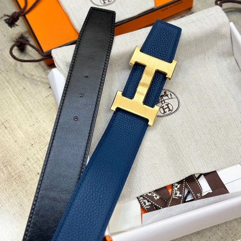 Hermes H Logo 38 Reversible Belt Calfskin In Blue Black - Image 3
