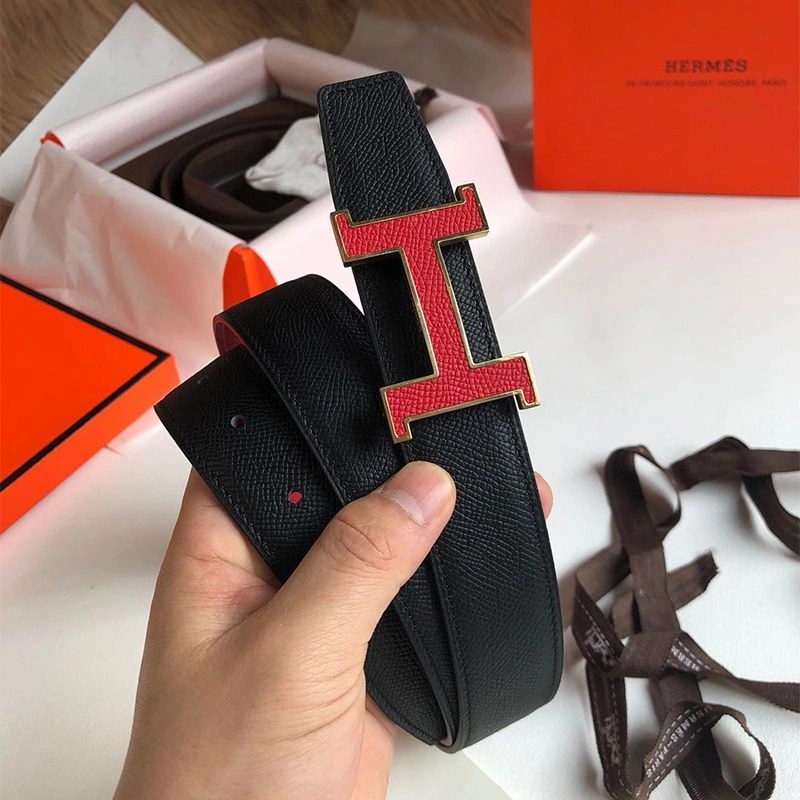 Hermes H Enamel Buckle 32MM Reversible Belt Epsom Leather In Red - Image 3
