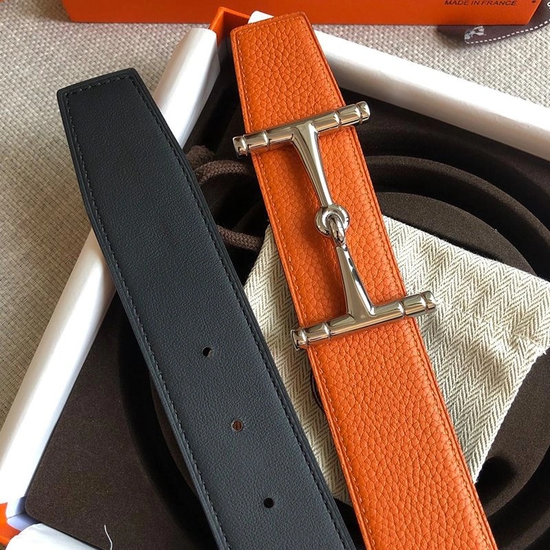 Hermes H Hippique Buckle 38MM Reversible Belt Togo Leather In Orange - Image 5