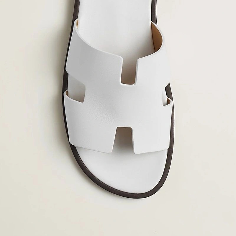 Hermes Izmir Slides Men Calfskin In White - Image 4