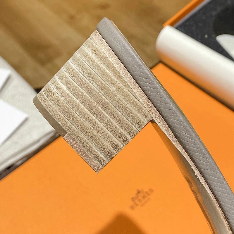 Hermes Oasis Slides Women Hollow Leather In Grey - Image 4