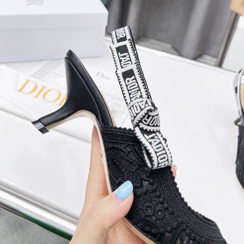 J'Adior Slingback Pumps Women D-Lace Macrame Motif Mesh Black - Image 5