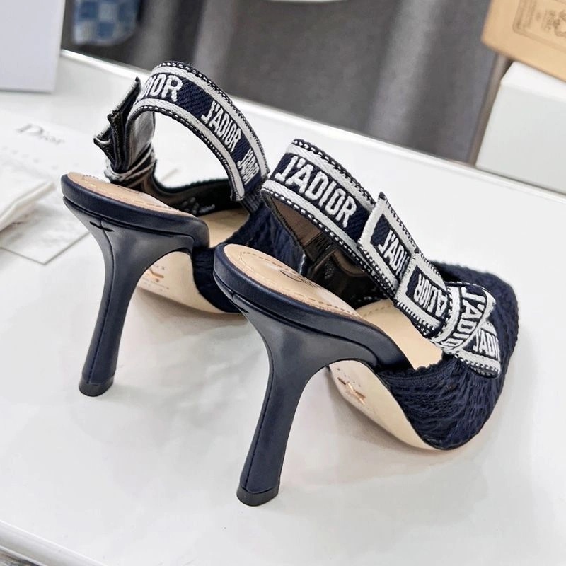 J'Adior Slingback Pumps Women D-Lace Macrame Motif Mesh Navy Blue - Image 3