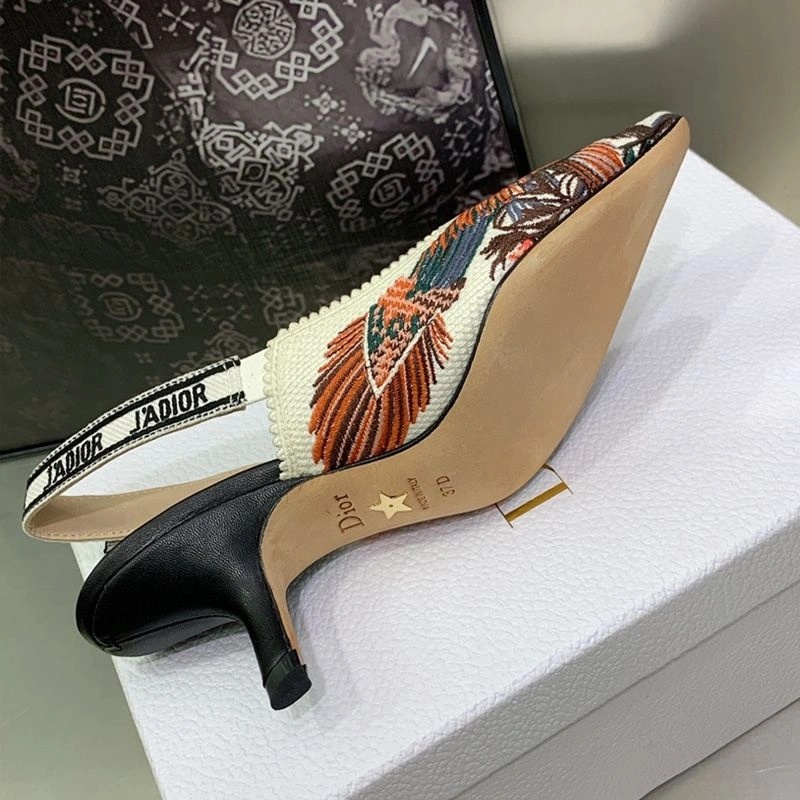 J'Adior Slingback Pumps Women Jardin d'Hiver Motif Canvas White - Image 5